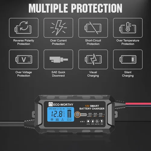 Miniatura 5 de ECO-WORTHY Cargador de batería inteligente automático de 12V 5A y pantalla LCD del mantenedor para la batería de plomo ácido y litio (LiFePO4)