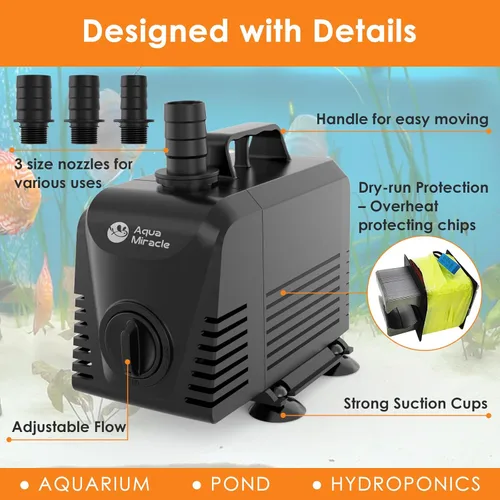 Miniatura 3 de AquaMiracle Bomba de agua sumergible para acuario con control de flujo, bomba de estanque para estanque, fuente, cascada, estatua, función de agua