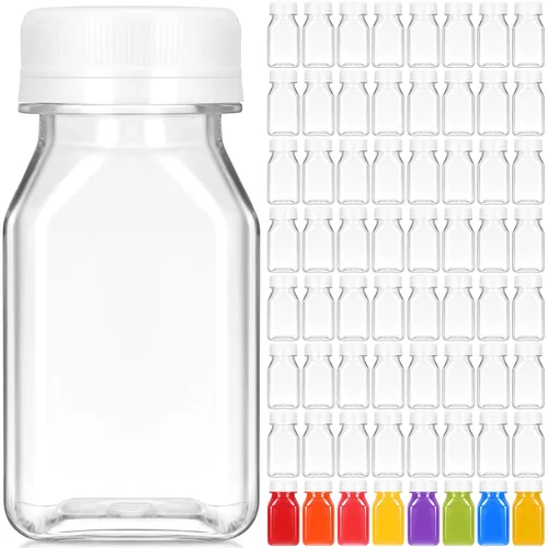 Miniatura 12 de Gerrii 75 botellas de plástico para jugo de 4 onzas con tapa, pequeñas botellas transparentes reutilizables con tapas, recipientes a granel, aptas