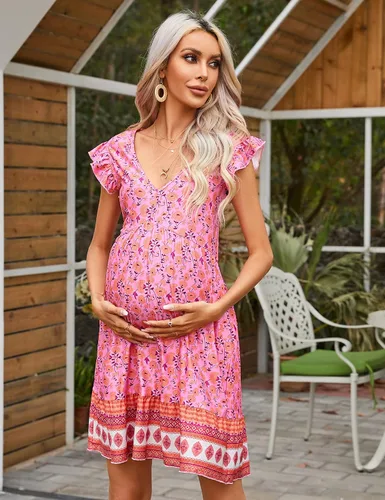 Miniatura 5 de Women's Ruffle Cap Sleeveless V Neck Floral Boho Midi Dress