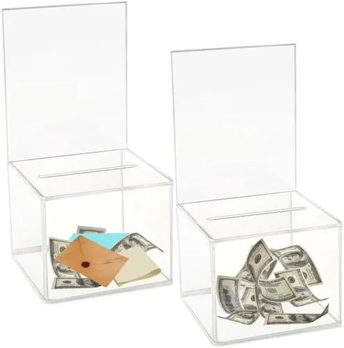 Urna de donación de caridad de acrílico para recaudación de fondos, colección de monedas, caja de puntas de 5 x 5 x 4 pulgadas, caja de sugerencias
