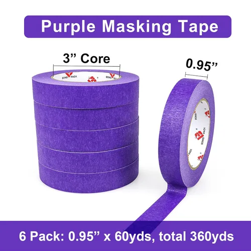 Miniatura 2 de BOMEI PACK Cinta adhesiva púrpura para pintor, 1" x 60 yardas x 6 rollos (360 yardas en total) - Cinta de pintura para paredes, automotriz