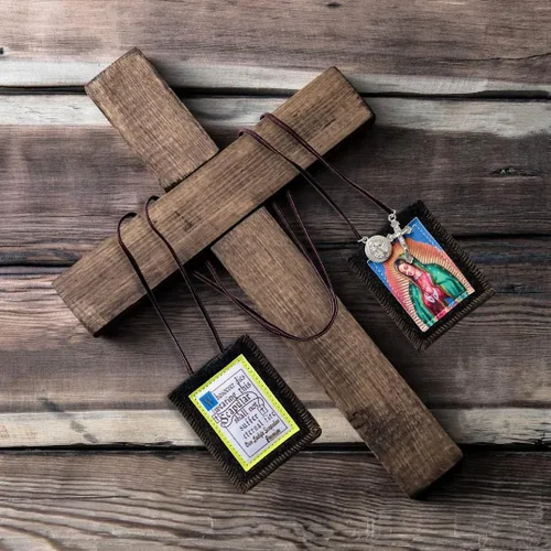 Miniatura 4 de Escapularios católicos, paquete de 3 collares a granel de Escapulario marrón de la Virgen De Guadalupe, Escapularios Católicos Escapularios