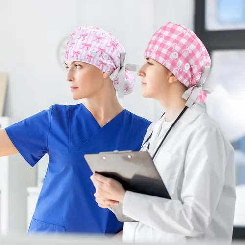 Miniatura 6 de HooLing 6 unidades de gorras para médico y enfermera, ajustable, con botones, con banda para el sudor y lazo