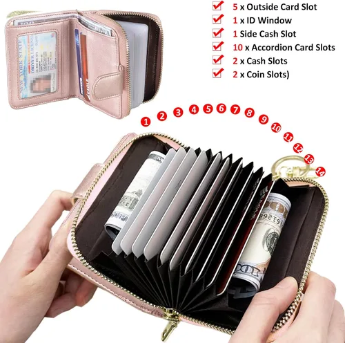 Miniatura 4 de Beurlike billetera de cuero, con tarjetero con bloqueo RFID, organizador, billetera segura para mujer