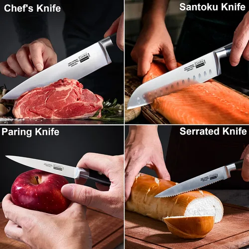 Miniatura 4 de Cooks Standard Juego de cuchillos de acero inoxidable de 6 piezas con bloque de bambú expandible para ranuras adicionales