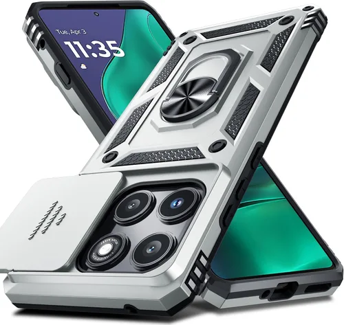 Miniatura 9 de Janmitta Funda compatible con Moto Edge 2025, cubierta integrada para lente de cámara deslizante + soporte de anillo de dedo, resistente, a prueba