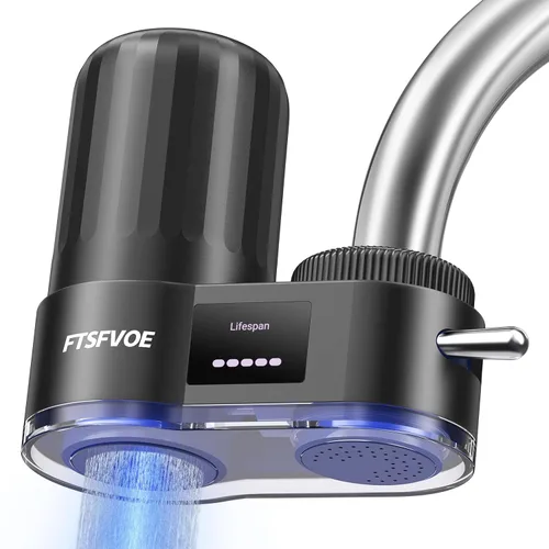 Filtro de agua para grifo de fregadero, con pantalla LED, esterilización UV alimentada por turbina, reduce el cloro, la cal, los metales pesados y