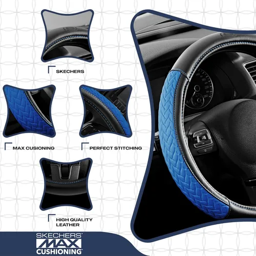 Miniatura 3 de Skechers - Funda para volante de cuero con amortiguación máxima, funda universal de 14" 1/2-15" para proteger el volante del automóvil para hombres
