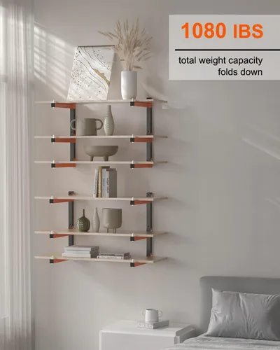 Miniatura 7 de Estante de almacenamiento de madera para montaje en pared, estante de almacenamiento de madera resistente con 9 niveles que soporta hasta 1080