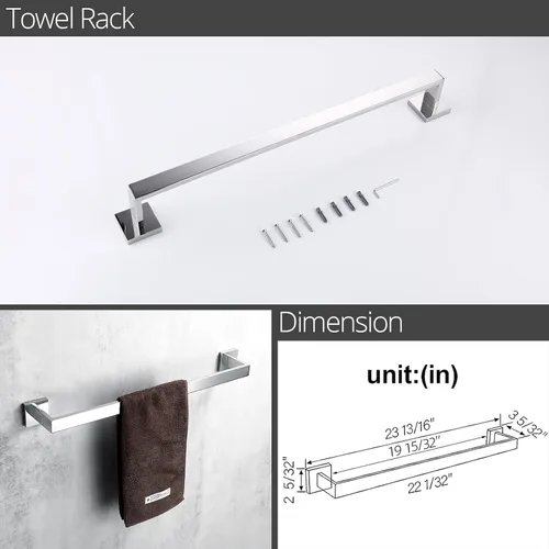 Miniatura 5 de BAGNOLUX Juego de accesorios de baño 4 piezas, juego de toallero de baño SUS304 de acero inoxidable, juego de barra de toallas para montaje en Cromo