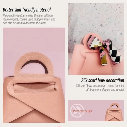 Miniatura 4 de Paquete de 10 cajas de regalo rosas de piel sintética, pequeña bolsa de recuerdo de fiesta con cinta, cajas de regalo reutilizables y exquisitas