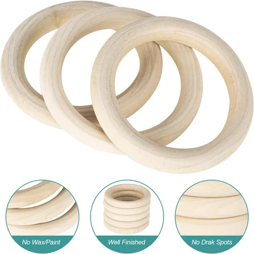 Miniatura 3 de 10 unidades de anillos de madera natural sin acabado de 120 mm para manualidades, anillos de madera macramé para colgantes de anillos y conectores