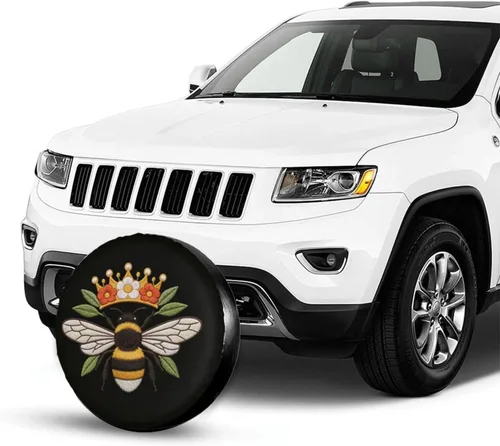 Miniatura 3 de Bee Crown Flowers Embroidery Spare Tire Cover Wheel Protectors Dust-Proof Wheel Tire Cover Fit Trailer, Rv, Sand Many Vehicle 14inch