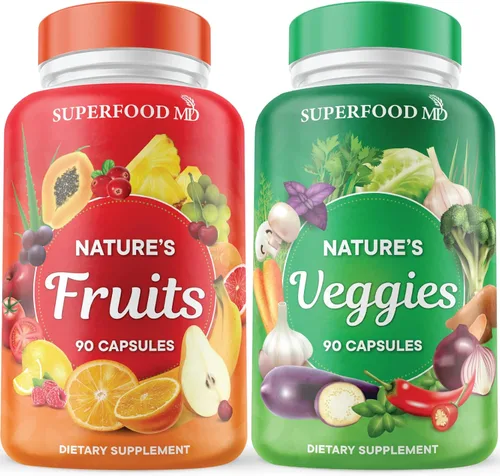 Miniatura 9 de Superfood 180 Cápsulas de Frutas y 180 Cápsulas de Verduras - Superalimentos Naturales de Alimentos Integrales - Mantiene los Niveles de Energía