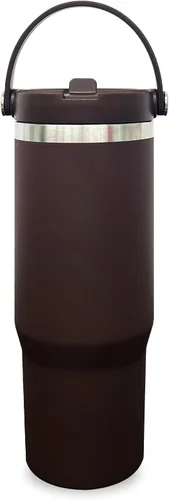 Miniatura 51 de Vaso de 30 onzas con asa superior, vaso aislado al vacío de doble pared con popote abatible, taza de café de viaje de 30 onzas con recubrimiento