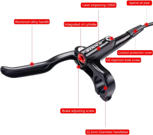 Miniatura 2 de Cyclon Juego de Frenos de Disco Hidráulicos MTB, Frenos Hidráulicos de Aleación de Aluminio Negro/Rojo para Bicicleta de Montaña, Freno Hidráulico