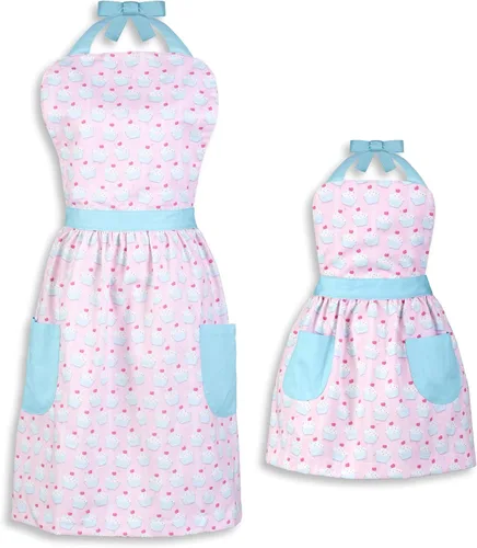 Plum Hill Juego de delantales para mamá e hija, delantales a juego para niños y adultos, para cocinar, hornear, colores primaverales, Varios colores