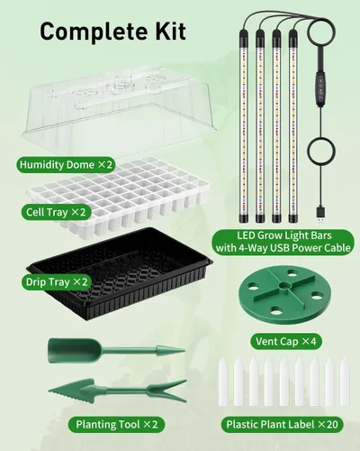 Miniatura 2 de Pawfly Paquete de 2 kits de iniciación de semillas, 120 celdas, bandejas de inicio de semillas con barras de luz de cultivo ajustables y cúpulas
