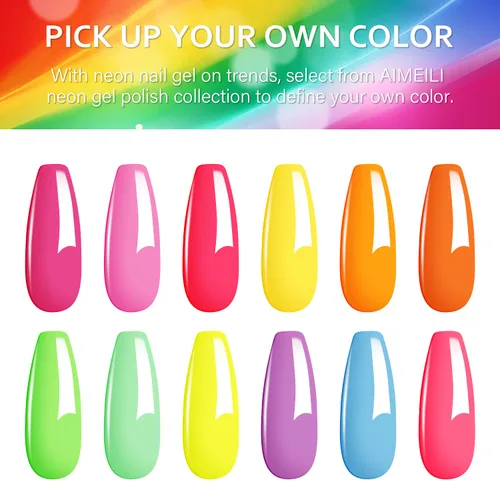 Miniatura 2 de AIMEILI Hema Free - Juego de esmaltes de uñas de gel, libre de crueldad, vegano, colección neón, 12 colores, rosa intenso, azul, amarillo, verde