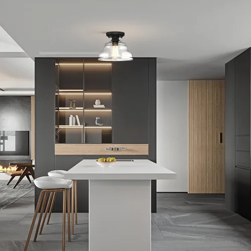 Miniatura 7 de MEXO Lámpara de Techo Industrial Semi-empotrada, Luminaria Moderna de Vidrio Transparente Estilo Casa de Campo de 10" Luces de Techo Cercanas al