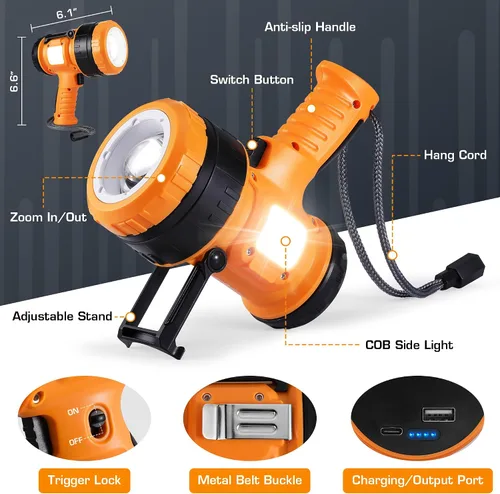 Miniatura 7 de EverBrite Foco recargable con enfoque ajustable, linterna LED de mano con 5 modos, rango de 1,968.5 ft, luz de punto para caza, barco, camping