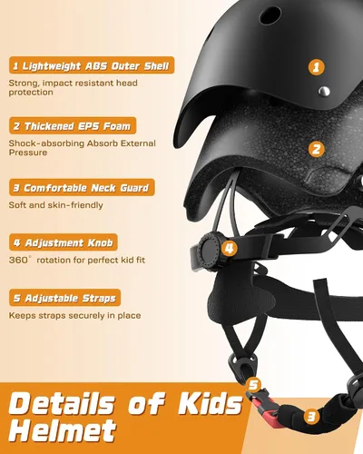 Miniatura 2 de Juego de casco de bicicleta para niños, casco ajustable para niños de 2-3-5-8-14 años, juego de almohadillas para niños pequeños con rodilleras