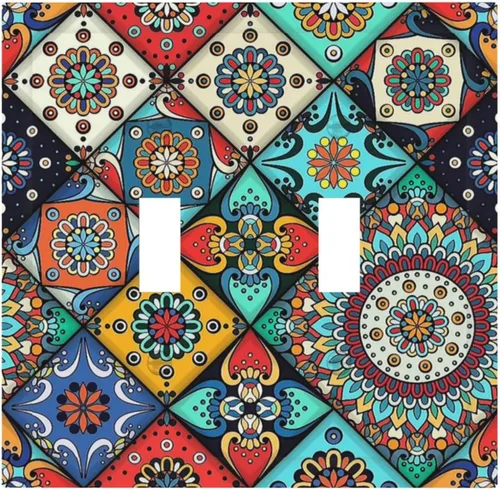 Placas decorativas coloridas Talavera Flower Mandala Floral 2 Gang doble interruptor interruptor luz cubierta pared placa frontal eléctrica para