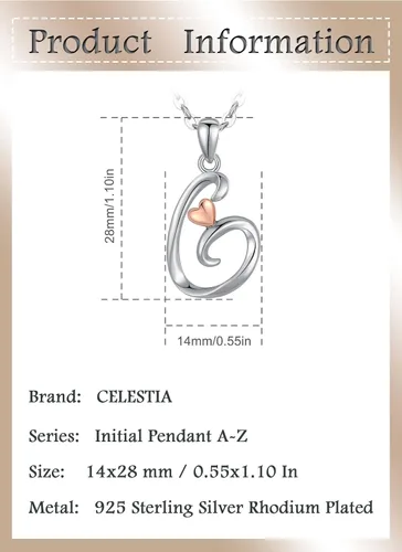 Miniatura 6 de CELESTIA Collares con iniciales de plata de ley 925, 26 letras con corazón de oro rosa, cadena de 18 pulgadas