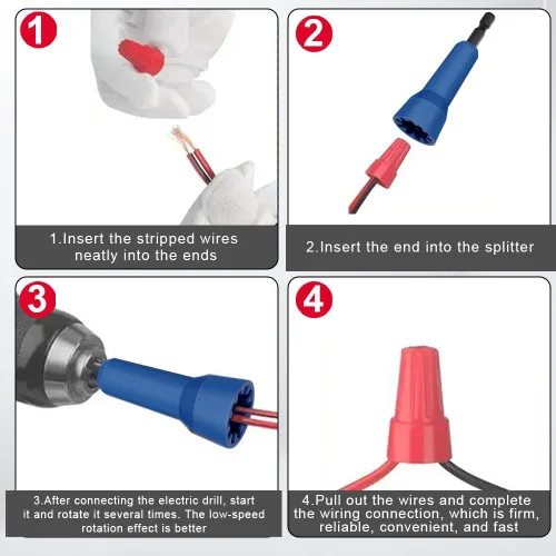 Miniatura 6 de 4 piezas de herramienta de torsión de alambre para taladro, herramienta de torsión de tuercas de alambre y pelacables, controlador de conector