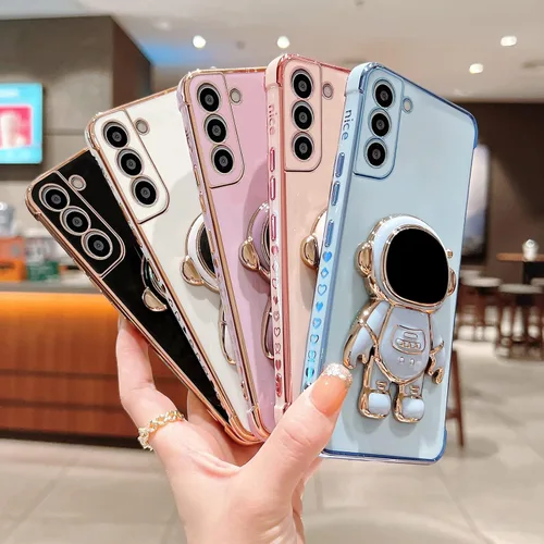Miniatura 5 de phylla Funda para Samsung Galaxy S22 5G 6.1" Funda de teléfono de lujo con chapado de astronauta, soporte, lindo patrón pequeño de corazón de amor