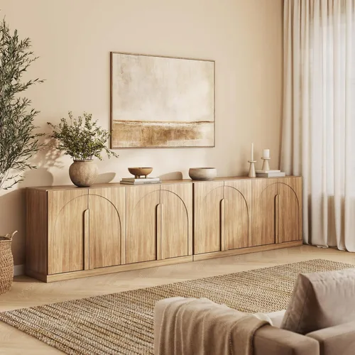 Miniatura 20 de BELLEZE Aparador Modular Acanalado Buffet con Almacenamiento, Mesa Consola Moderna de Mediados de Siglo con Puertas Arqueadas Simétricas, Elegante