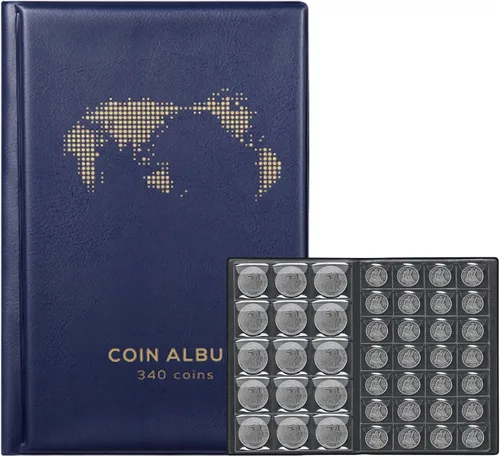 Miniatura 8 de Álbum de Monedas para Coleccionistas, 340 Fundas, Libro Organizador de Monedas, Caja de Exhibición y Almacenamiento, Suministros para Organizar
