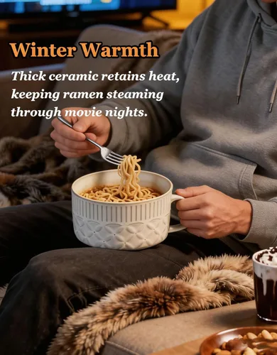 Miniatura 9 de Gomakren Tazón de sopa con asa de 39 onzas, cuenco de ramen para microondas con tapa, recipiente de sopa de cerámica para ramen, cereales, oficina