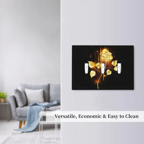 Miniatura 4 de Cubiertas de placa de pared de 3 gang con interruptor de luz de triple palanca, en negro y dorado con esplendor de oro rosa, estampado floral