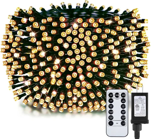 Miniatura 20 de Minetom Luces LED para árbol de Navidad de 50 pies, 1000 luces LED para exteriores, cuerda de petardos para exteriores, 12 modos, temporizador