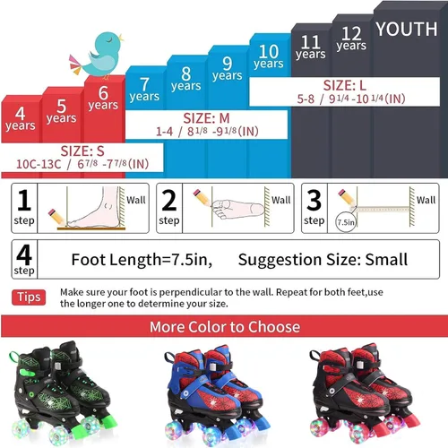 Miniatura 7 de Patines de ruedas Nattork para niños y niñas, patines cuádruples ajustables en 4 tallas para niños con ruedas iluminadas, genial regalo de Rojo