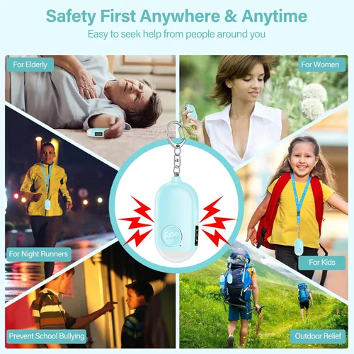 Miniatura 6 de Hion Alarma de seguridad personal para mujeres, recargable de 130 dB, llavero de alarma de autodefensa con linterna LED, seguridad sonora segura