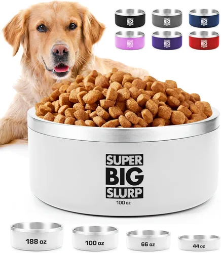 Miniatura 26 de Tuff Pupper Cuenco de acero inoxidable aislado resistente de 100 onzas para perros grandes, base antideslizante, apto para lavavajillas Rosa Punch
