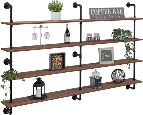 Miniatura 33 de HDDFER - Estantería industrial para tuberías rústicas en blanco, estantes de pared de tubería industrial con tablas de madera, estantes flotantes