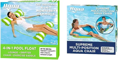 Aqua Original Monterey - Hamaca flotante 4 en 1 para piscina y hamaca de agua, multiusos, inflable para adultos, material patentado de PVC grueso y