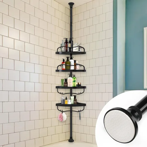 Estante esquinero para ducha, soporte de ducha de baño, organizador de almacenamiento de bañera a prueba de óxido con 4 estantes ajustables, soporte