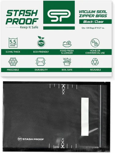 Miniatura 11 de Bolsas de sellado al vacío de 8 x 12 pulgadas (100 unidades) de 5.5 mil (negro y transparente) – Sin BPA de grado comercial para almacenamiento