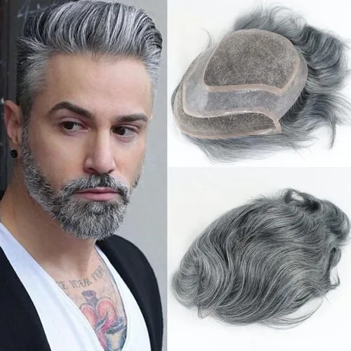 Miniatura 8 de HAPPY&CC Pelucas de repuesto de cabello para hombres y hombres, sistema de cabello humano tipo tupé, línea capilar natural, mono fino con postizo