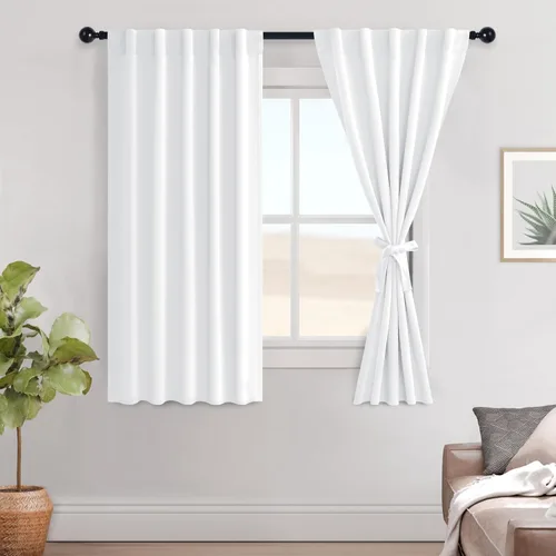 Miniatura 34 de Hiasan Cortinas opacas negras para dormitorio, cortinas opacas cortas de 45 pulgadas de largo, con aislamiento térmico, bolsillo para barra