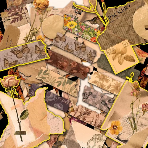 Miniatura 3 de HANATABA - Paquete de papel (15 hojas de 8 x 11 pulgadas), flores secas y papeles viejos HANATABA Vintage Art Deco Styled Efímera para Decoupage