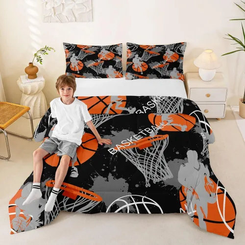 Miniatura 8 de Erosebridal - Juego de edredón completo de baloncesto para niños, juego de ropa de cama deportiva, edredón para atletas de baloncesto, conjuntos