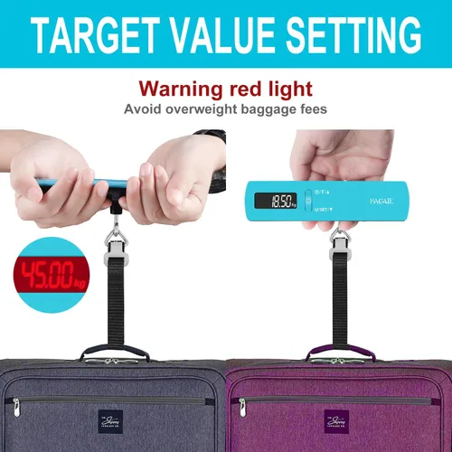 Miniatura 6 de BAGAIL BASICS Báscula digital de equipaje, báscula de equipaje colgante de 110 libras con pantalla LCD retroiluminada, báscula de pesaje portátil