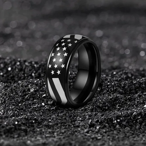 Miniatura 2 de LAOYOU Anillo giratorio para hombre para alivio de la ansiedad 0.315 in de acero inoxidable negro anillo de ansiedad con incrustaciones de cadena