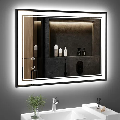 Miniatura 10 de Espejo de baño LED de 30 x 22 pulgadas con luces LED enmarcadas, espejo de baño retroiluminado y frontal iluminado, marco de aluminio cuadrado